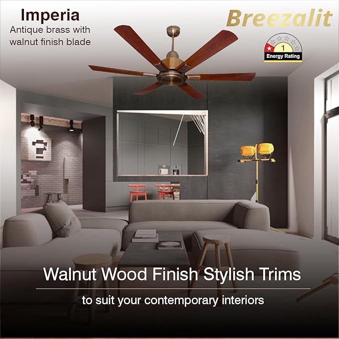 Breezalit Alpha Imperia 6 Blades Antique Copper Designer Living Room Ceiling Fan