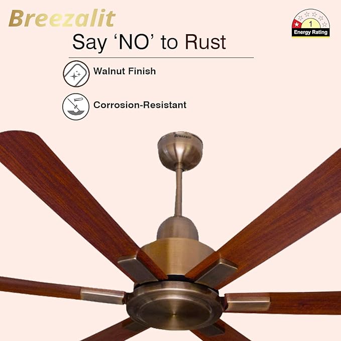 Breezalit Alpha Imperia 6 Blades Antique Copper Designer Living Room Ceiling Fan