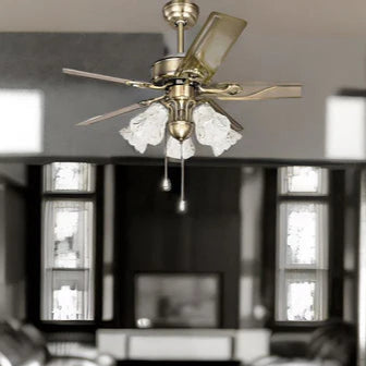 KDK Alpha Glass Flower Lampshade Brass Motor Remote Control Under-light Ceiling Fan 5 Blades BLDC