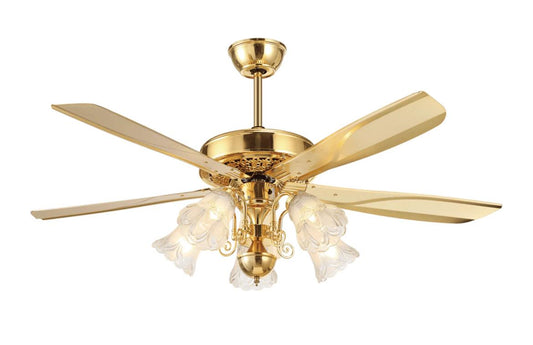 KDK Alpha Glass Flower Lampshade Copper Motor Remote Control Under-light Ceiling Fan 5 Blades BLDC