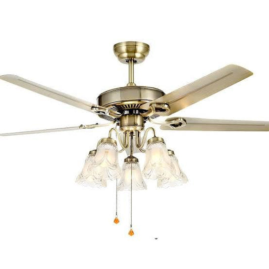 KDK Alpha Glass Flower Lampshade Brass Motor Remote Control Under-light Ceiling Fan 5 Blades BLDC