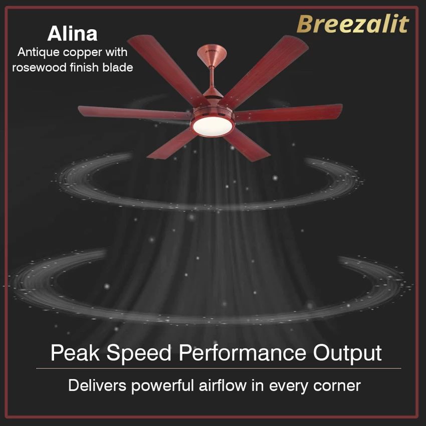 Breezalit Alpha Alina 6 blades Remote Controlled Underlight Rose Wood 48" Decorative Ceiling Fan