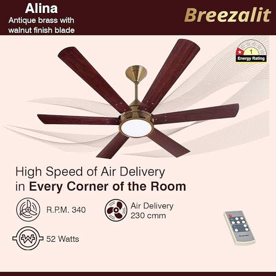 Breezalit Alpha Alina 6 blades Remote Controlled Underlight  Rose Wood 48" Decorative Ceiling Fan