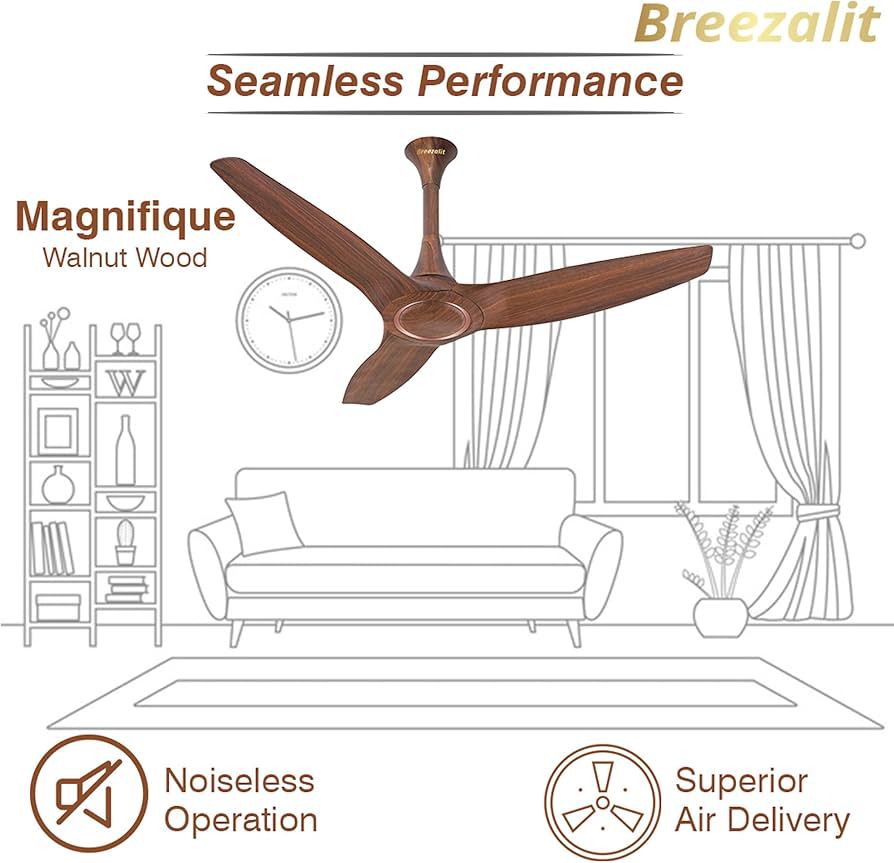 Breezalit Alpha Magnifique 1250 mm 3 Blade Ceiling Fan Energy Saving | Wooden