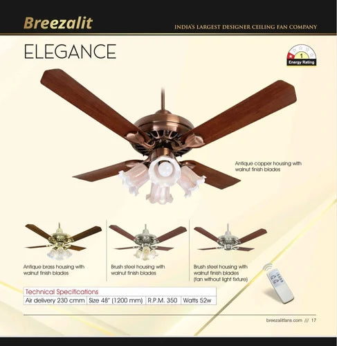 Breezalit Alpha Underlight Ceiling Fan Elegance 4 Blades with Remote Energy Saving Fan