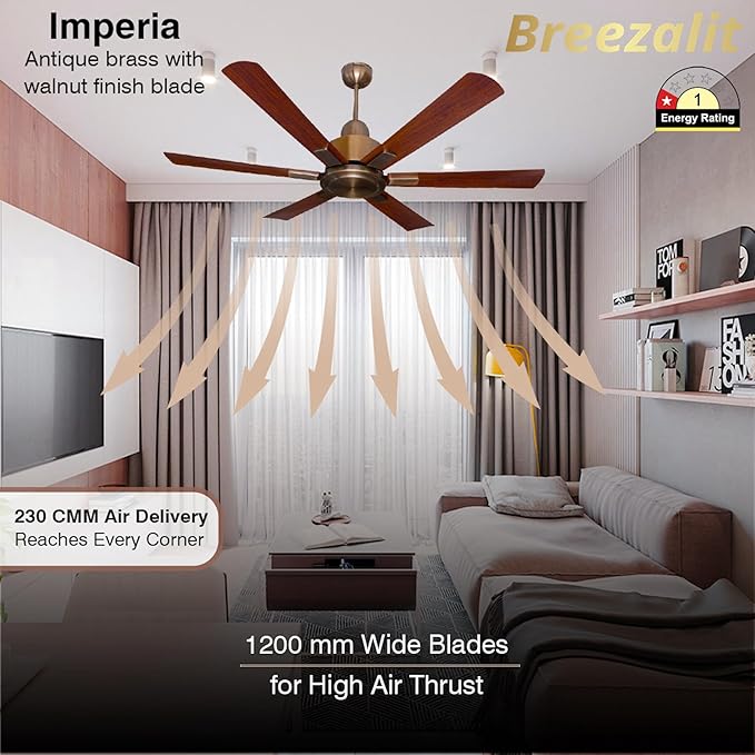 Breezalit Alpha Imperia 6 Blades Antique Copper Designer Living Room Ceiling Fan
