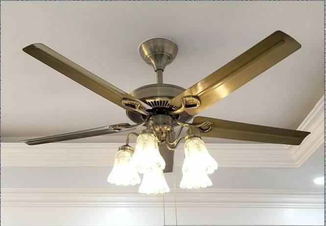 KDK Alpha Glass Flower Lampshade Brass Motor Remote Control Under-light Ceiling Fan 5 Blades BLDC